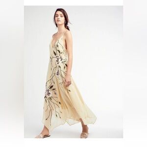 Free People Trailing Floral Jumpsuit Small Embroidered Flowy NWOT